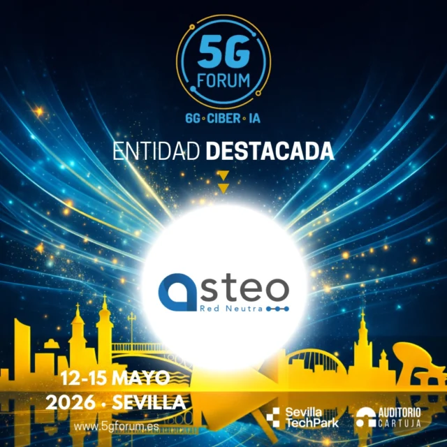 📶 @asteoredneutra será entidad destacada en la IX edición del @5gforum.

✨ Un punto de encuentro imprescindible en el que el 5G se conecta con ámbitos clave como redes, inteligencia artificial, ciberseguridad, IoT y salud digital, generando un espacio único para compartir conocimiento, impulsar la innovación y explorar nuevas oportunidades… “𝘋𝘰𝘯𝘥𝘦 𝘭𝘰𝘴 𝘭í𝘥𝘦𝘳𝘦𝘴 𝘵𝘦𝘤𝘯𝘰𝘭ó𝘨𝘪𝘤𝘰𝘴 𝘴𝘦 𝘥𝘢𝘯 𝘤𝘪𝘵𝘢” 

➡️️ '𝟓𝐆 𝐅𝐨𝐫𝐮𝐦': 𝟏𝟐-𝟏𝟓 𝐦𝐚𝐲𝐨 𝟐𝟎𝟐𝟔

📍 2 jornadas presenciales en el @auditoriocartuja de @sevillatechpark, y 2 virtuales.

#5GForum26 #5G #6G #IA #redes #telefonía #conectividad #cloud #tecnología #conexiones #innovación #ciberseguridad #redesnoterrestres #NTN #Sevilla